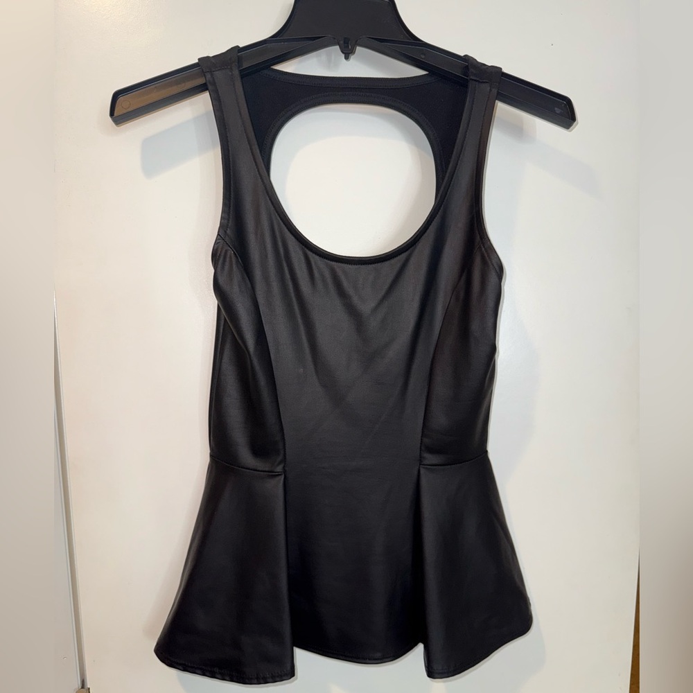 Kirra Black Sleeveless Peplum Tank Top with Cut Out
